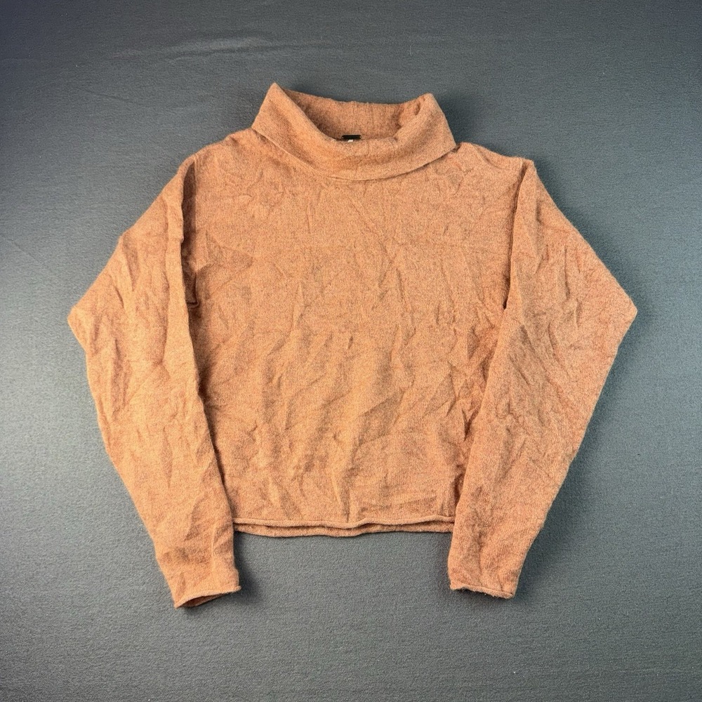 Free People Womens XS 100% Cashmere Turtleneck Orange Sweater Pullover